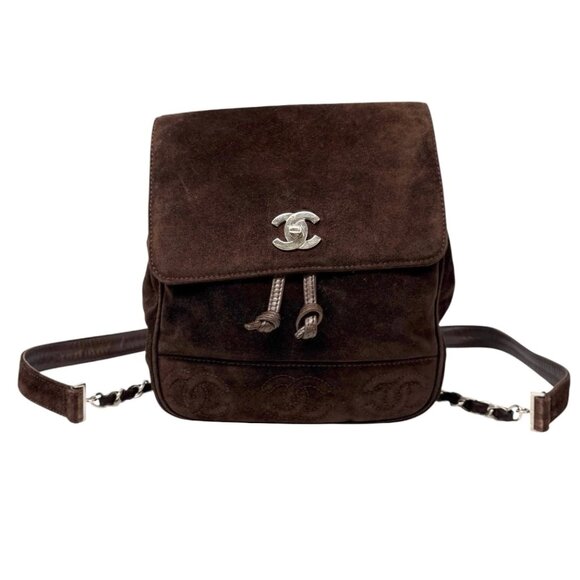 CHANEL Vintage CC Mark Logo Turn Lock Backpack Stitch Brown Silver [106334] - Picture 5 of 12